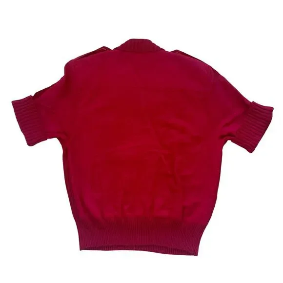 Vintage Claudia Barnes Chunky Knit V-Neck Sweater Size Large Red Gold - Picture 2 of 8